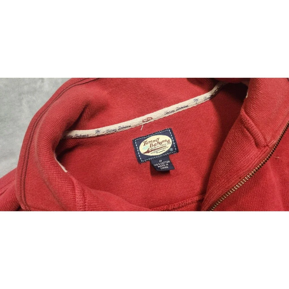 Tommy Bahama Men's Size Medium Red Quarter Zip Collared 100% Cotton Sweater‎
